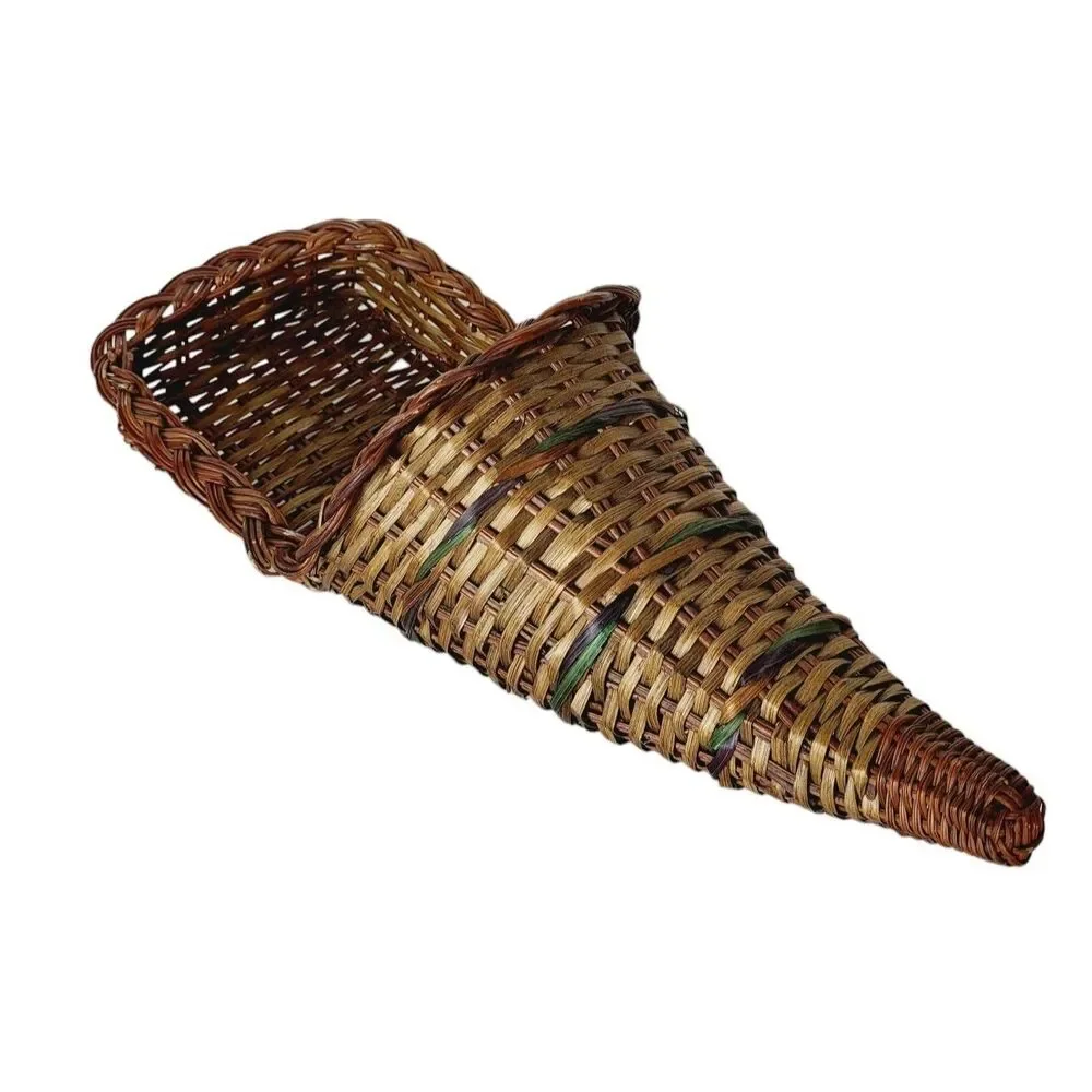 Vintage Horn Of Plenty Cornucopia Woven Wicker Vase Bohemian Boho Basket Wall